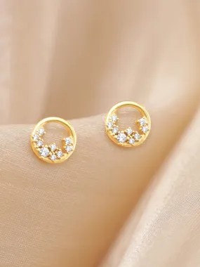 Rubans Silver 22k gold plated 925 starling silver zirconia studded contemporary Stud earring